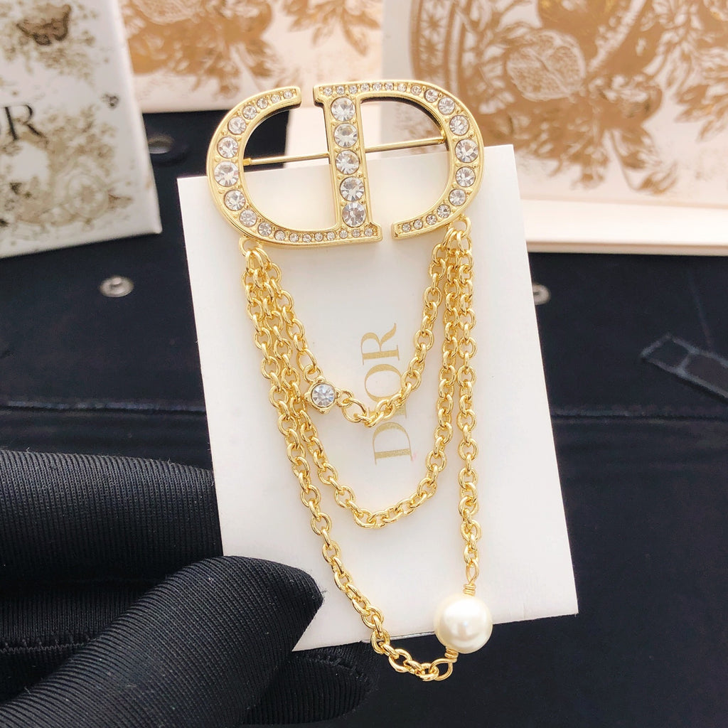 Dior Gold-Tone CD Draped-Chain Brooch - product image 3