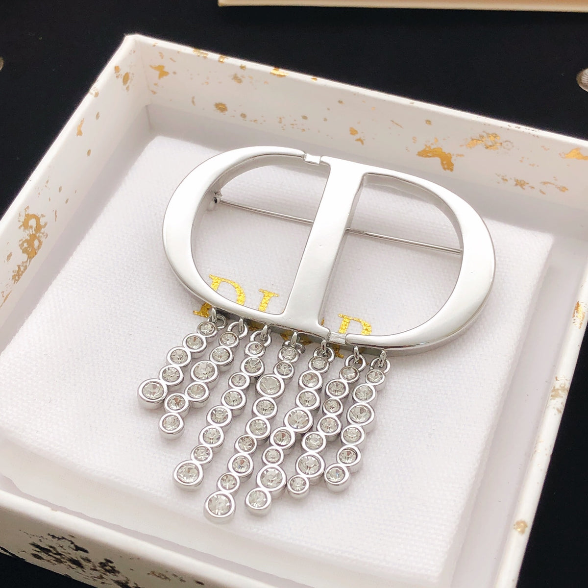Dior Silver-Tone CD Crystal Fringe Brooch - product image 3