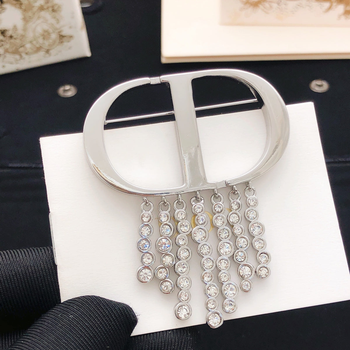 Dior Silver-Tone CD Crystal Fringe Brooch - product image 4