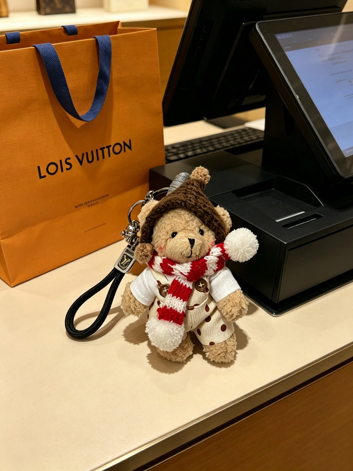 Louis Vuitton Brown Plush Character Keychain with Red Scarf - album image 3