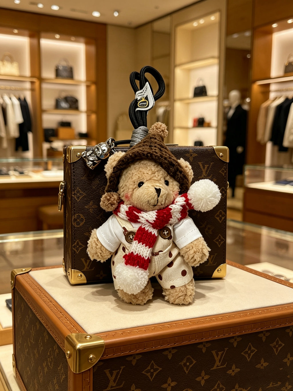 Louis Vuitton Brown Plush Character Keychain with Red Scarf - album image 5