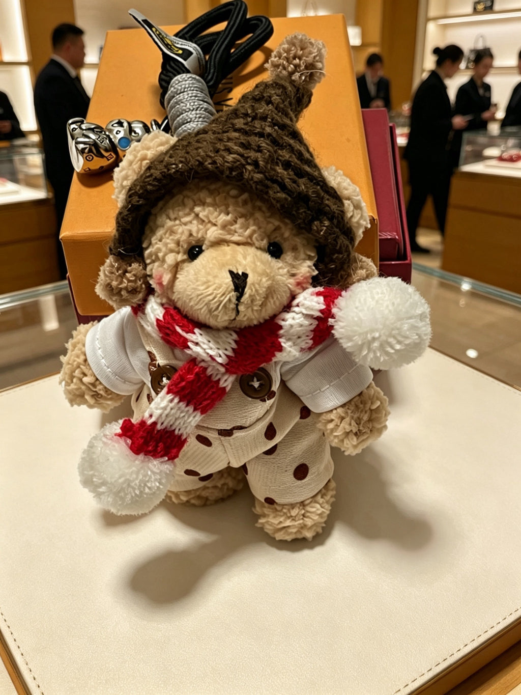 Louis Vuitton Brown Plush Character Keychain with Red Scarf - album image 4
