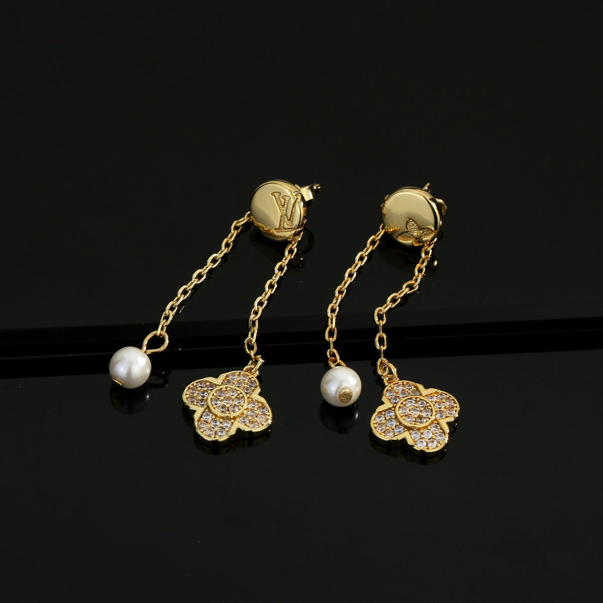 Louis Vuitton Gold-Tone Flower Drop Earrings - album image 2