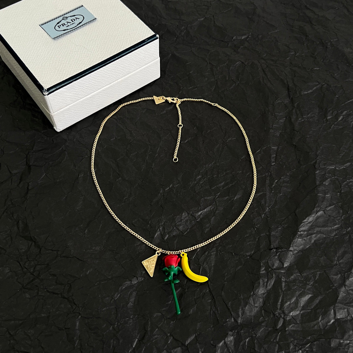 Prada Gold-Tone Rose and Triangle Charm Necklace - album image 2