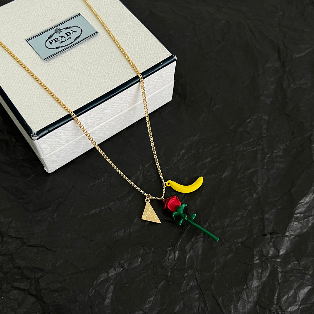Prada Gold-Tone Rose and Triangle Charm Necklace - album image 1