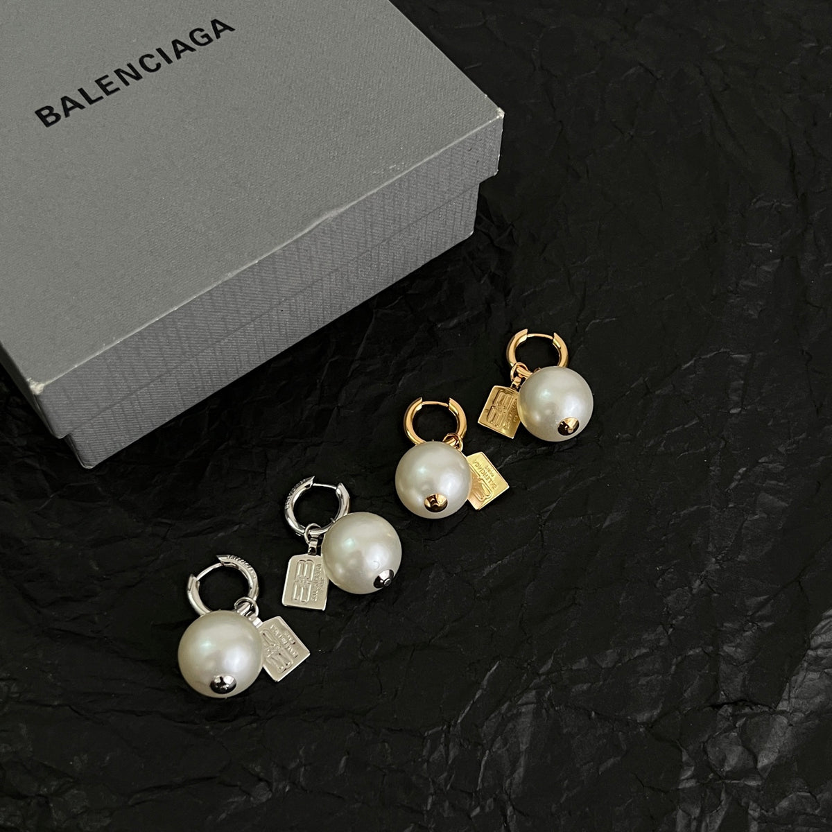 Balenciaga Gold-Tone Orb and BB Drop Earrings - album image 3