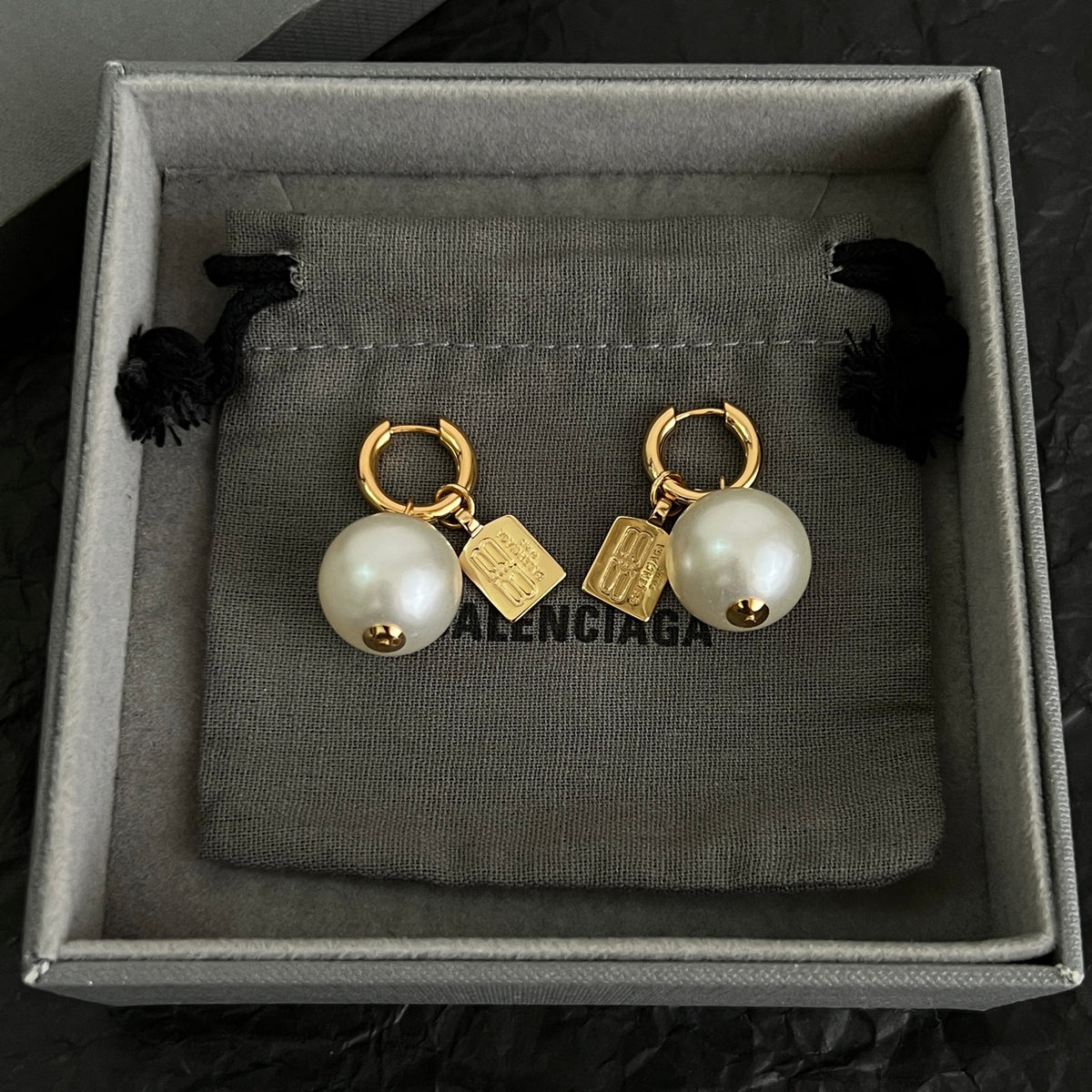 Balenciaga Gold-Tone Orb and BB Drop Earrings - album image 4