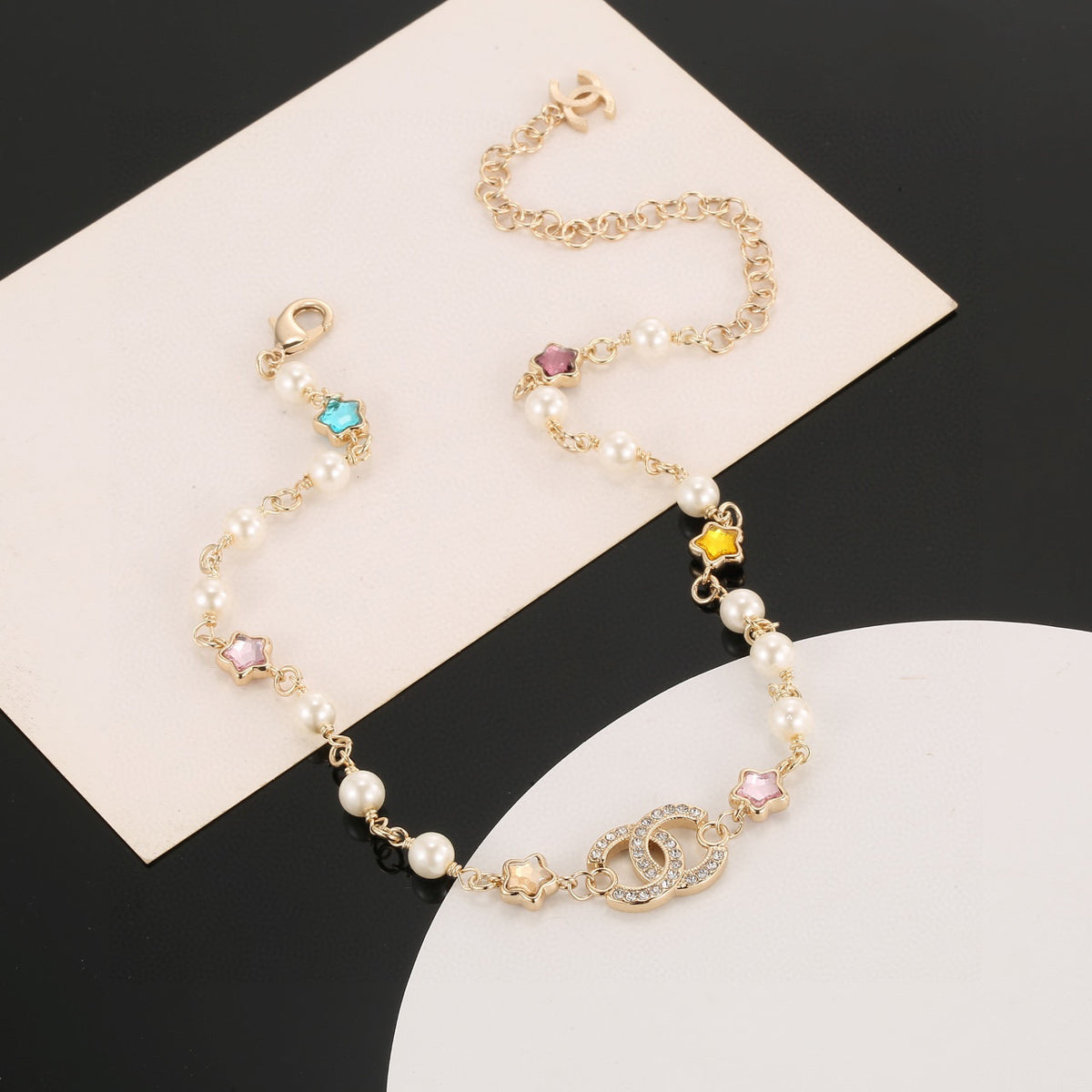 Chanel Interlocking C Multicolor Pearl Crystal Accent Necklace - album image 6