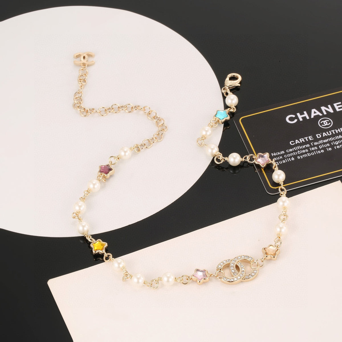 Chanel Interlocking C Multicolor Pearl Crystal Accent Necklace - album image 8