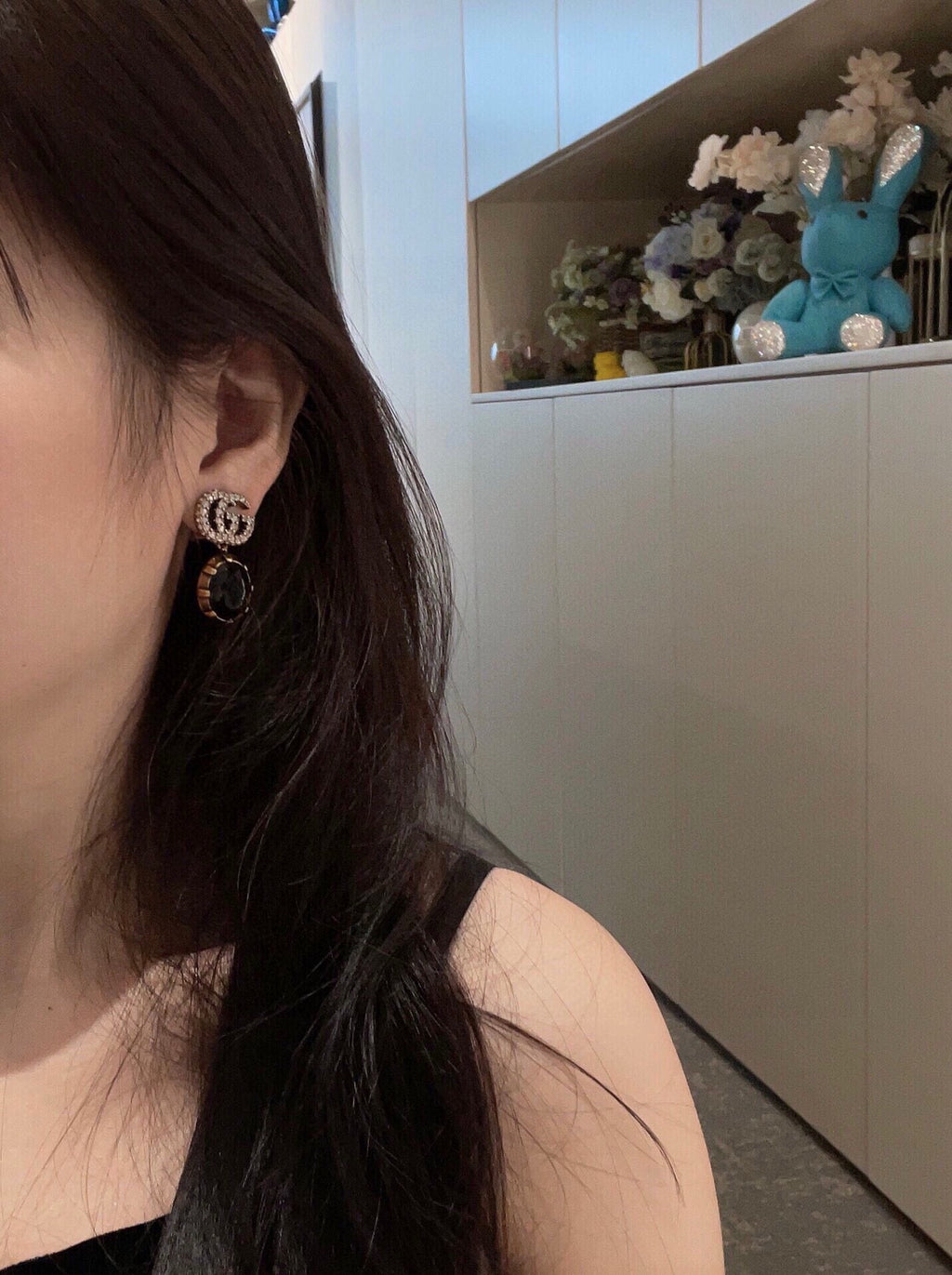 Gucci Interlocking G Antique Gold-Tone White Black GG Letter Earrings - album image 3
