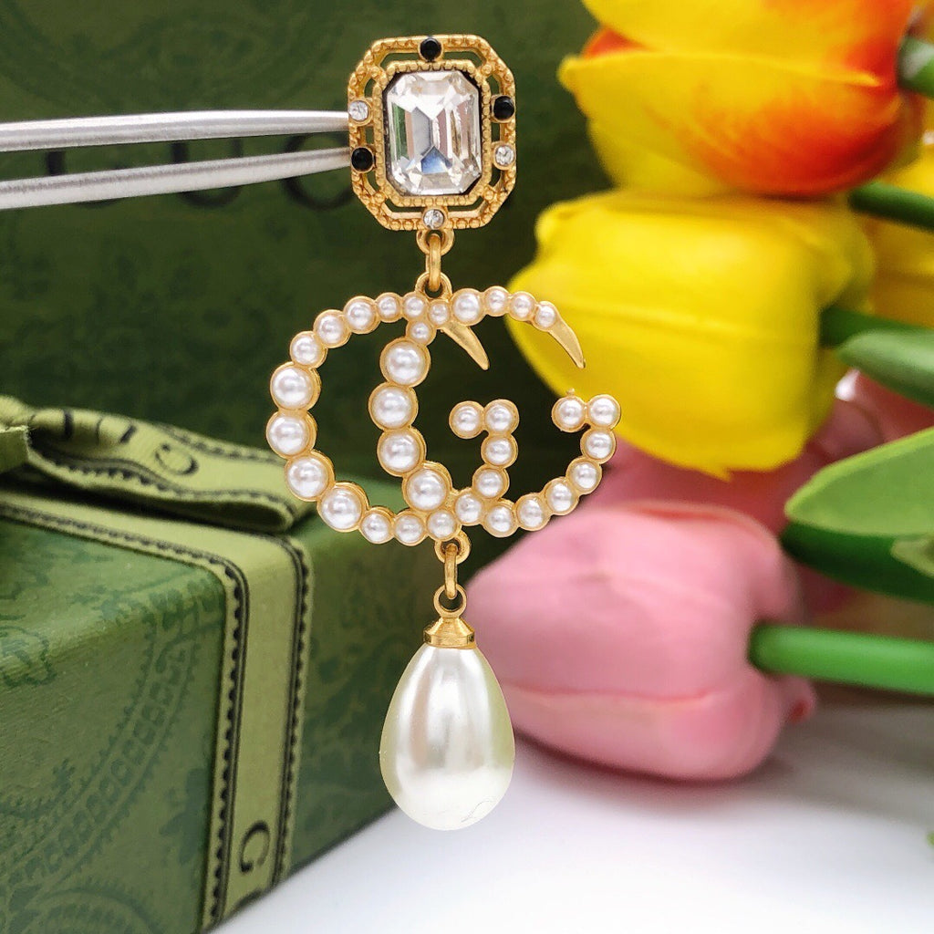 Gucci Teardrop Pearl Square Tassel Crystal Accent Earrings - album image 7