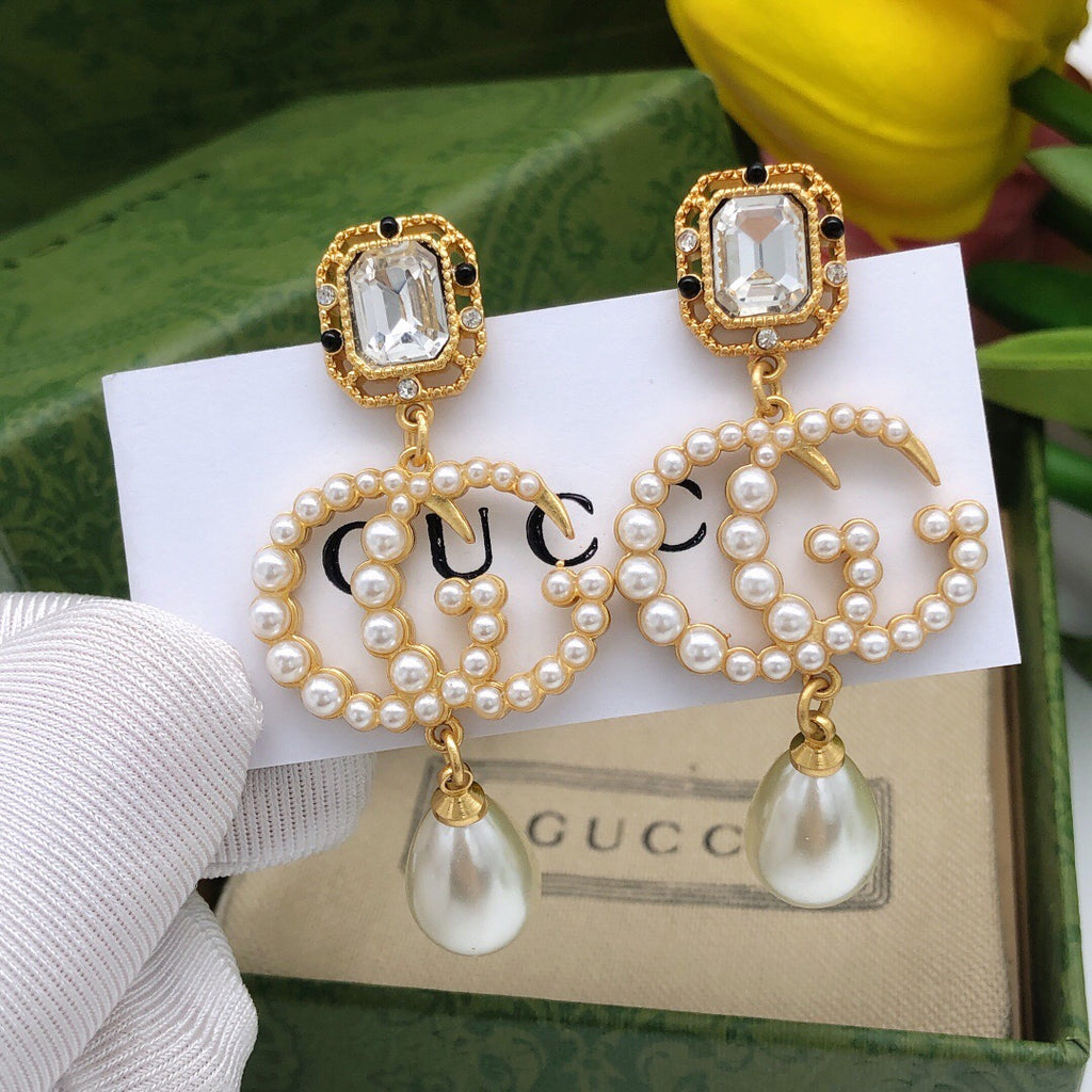 Gucci Teardrop Pearl Square Tassel Crystal Accent Earrings - album image 1