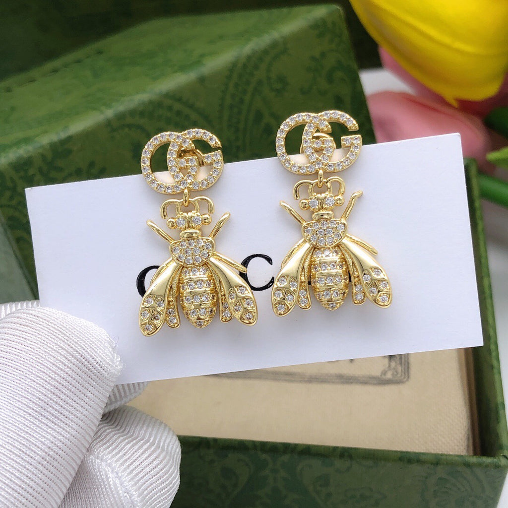 Gucci Interlocking G Bee Crystal Accent Earrings - album image 1