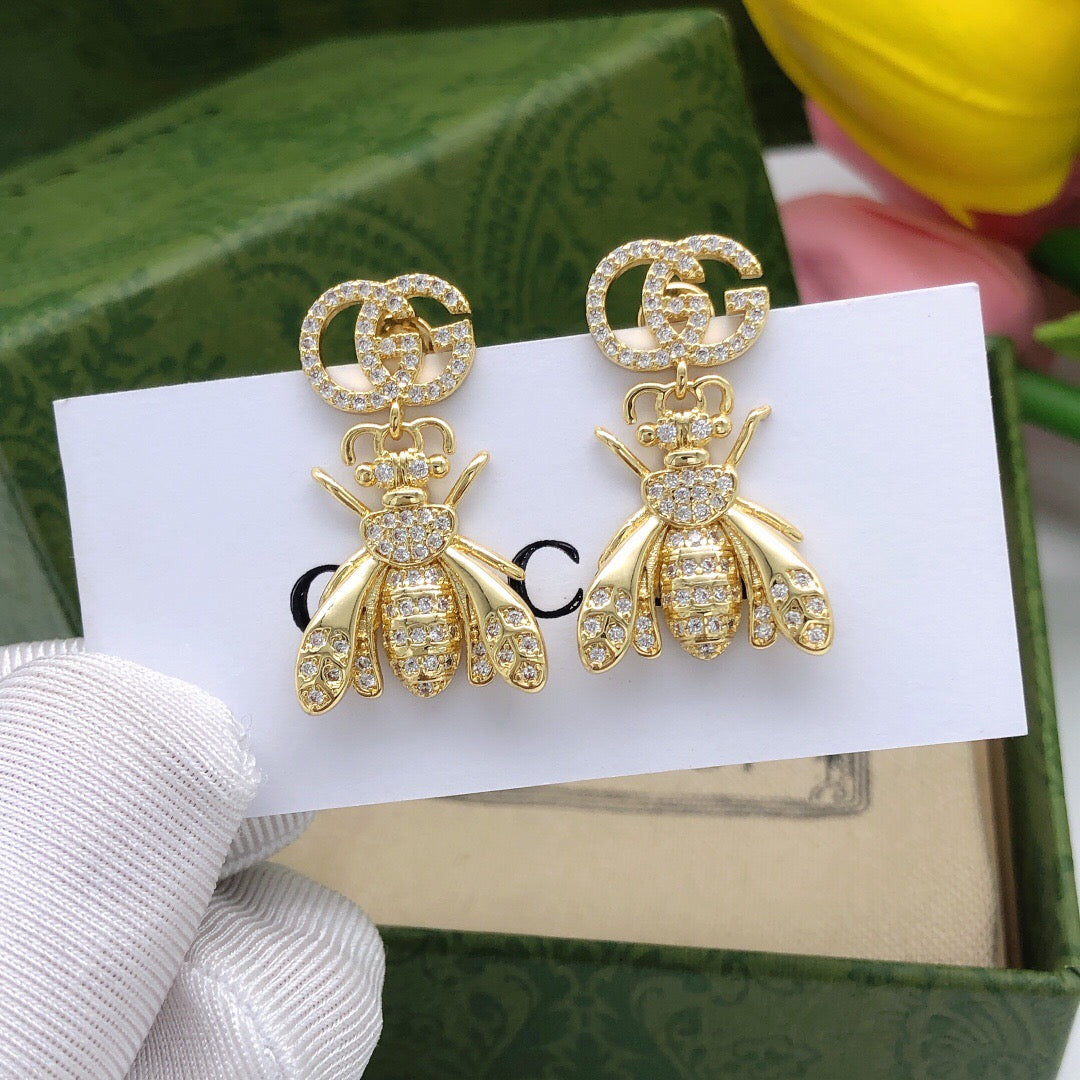 Gucci Interlocking G Bee Crystal Accent Earrings - album image 1
