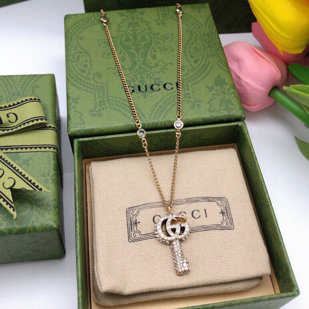 Gucci Interlocking G Key Crystal Accent Necklace - album image 4