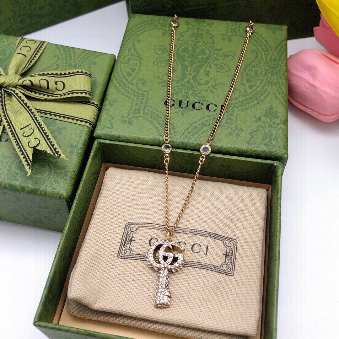 Gucci Interlocking G Key Crystal Accent Necklace - album image 2