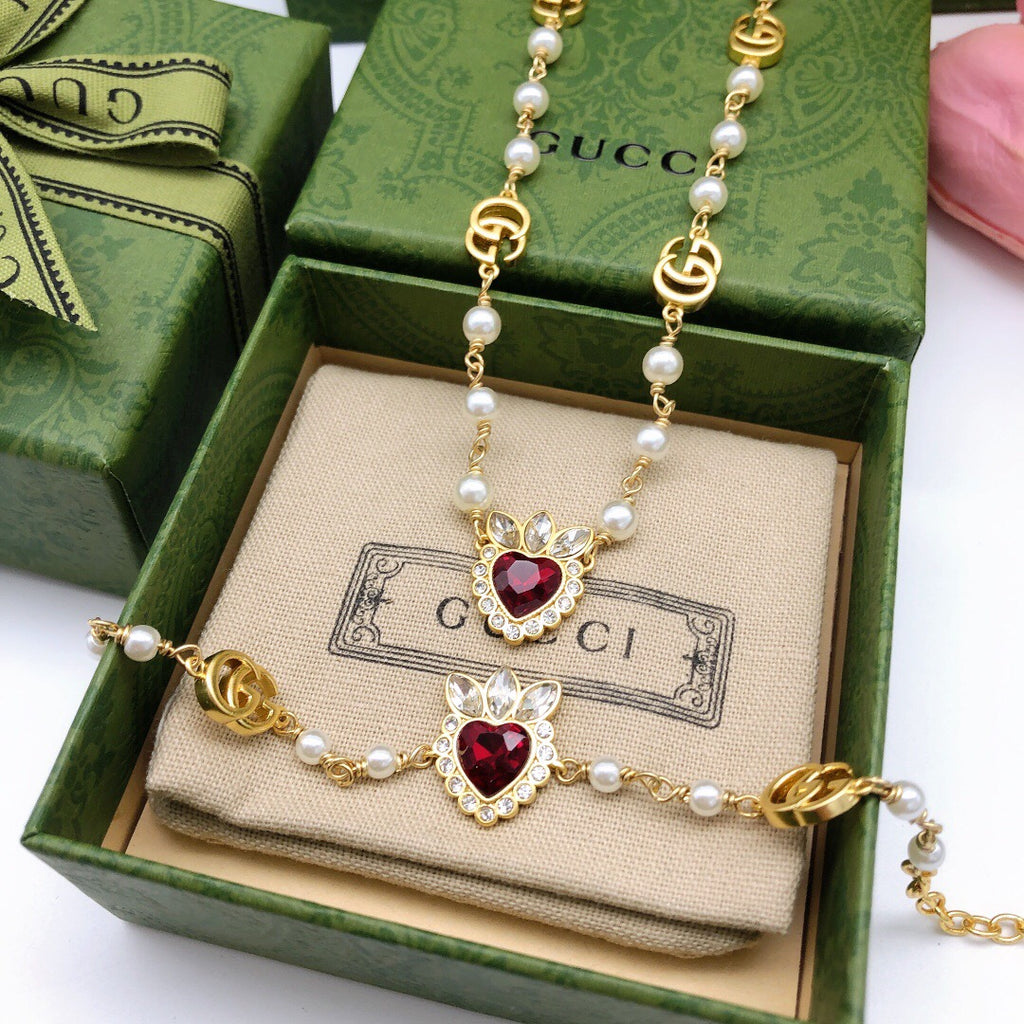 Gucci Red Pearl Heart Necklace - album image 3