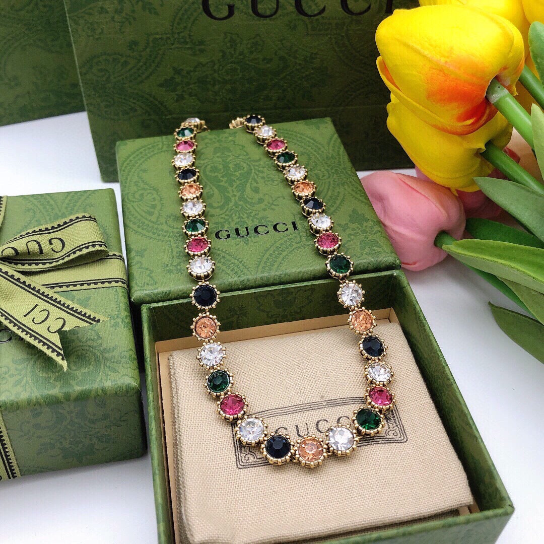 Gucci Gold-Tone Multicolor Crystal and Pearl Necklace - album image 1