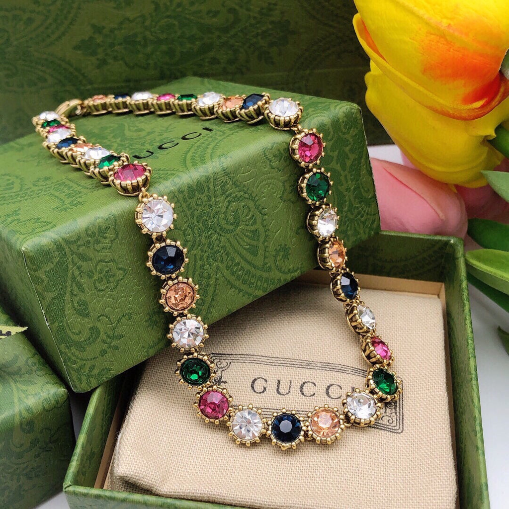 Gucci Gold-Tone Multicolor Crystal and Pearl Necklace - album image 5