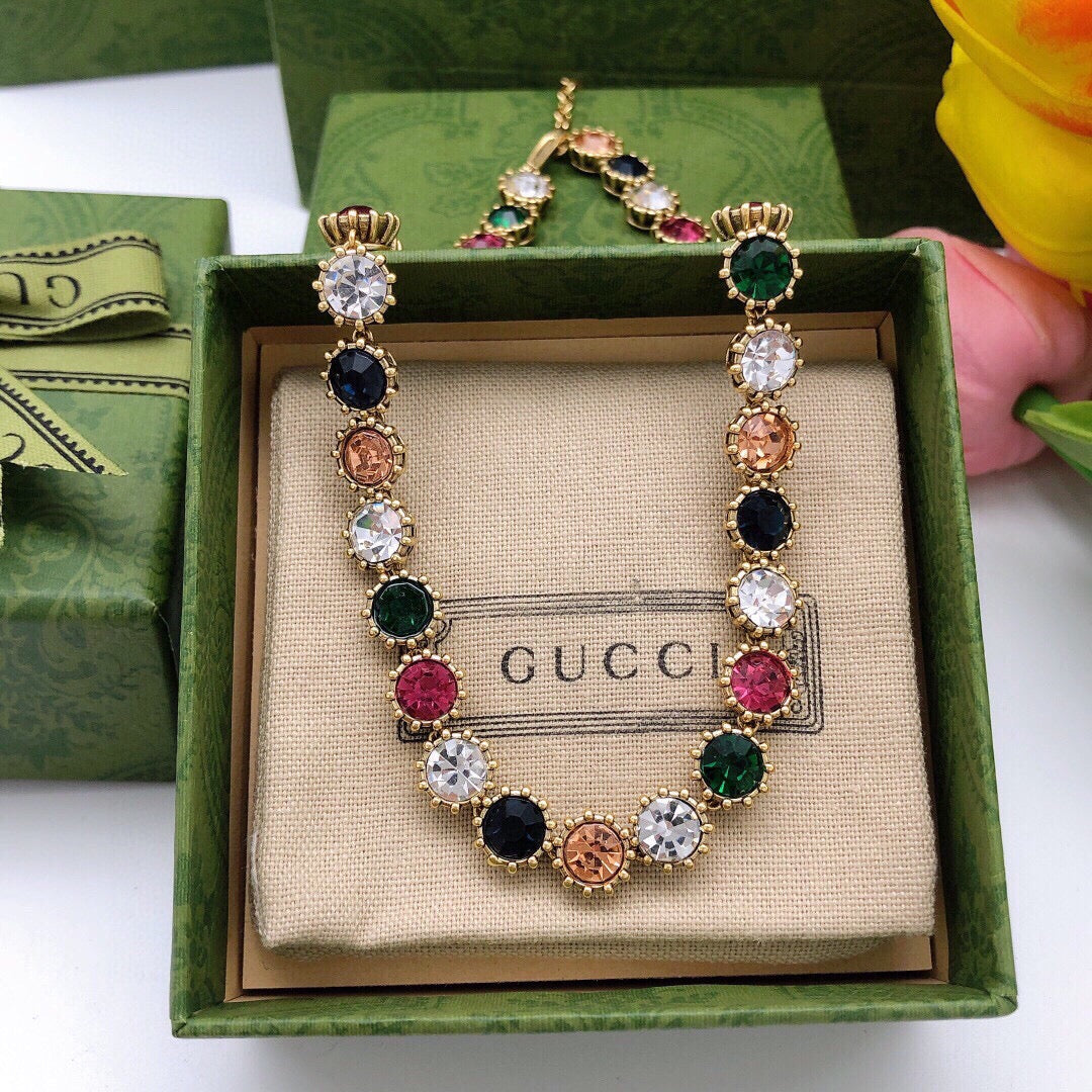 Gucci Gold-Tone Multicolor Crystal and Pearl Necklace - album image 3
