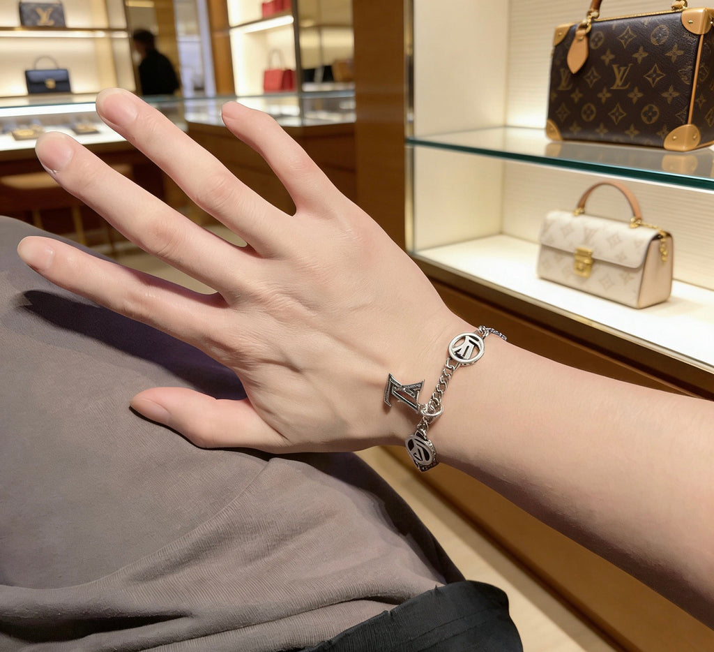Louis Vuitton Silver-Tone Antiqued Cuban Link Chain Bracelet - album image 3