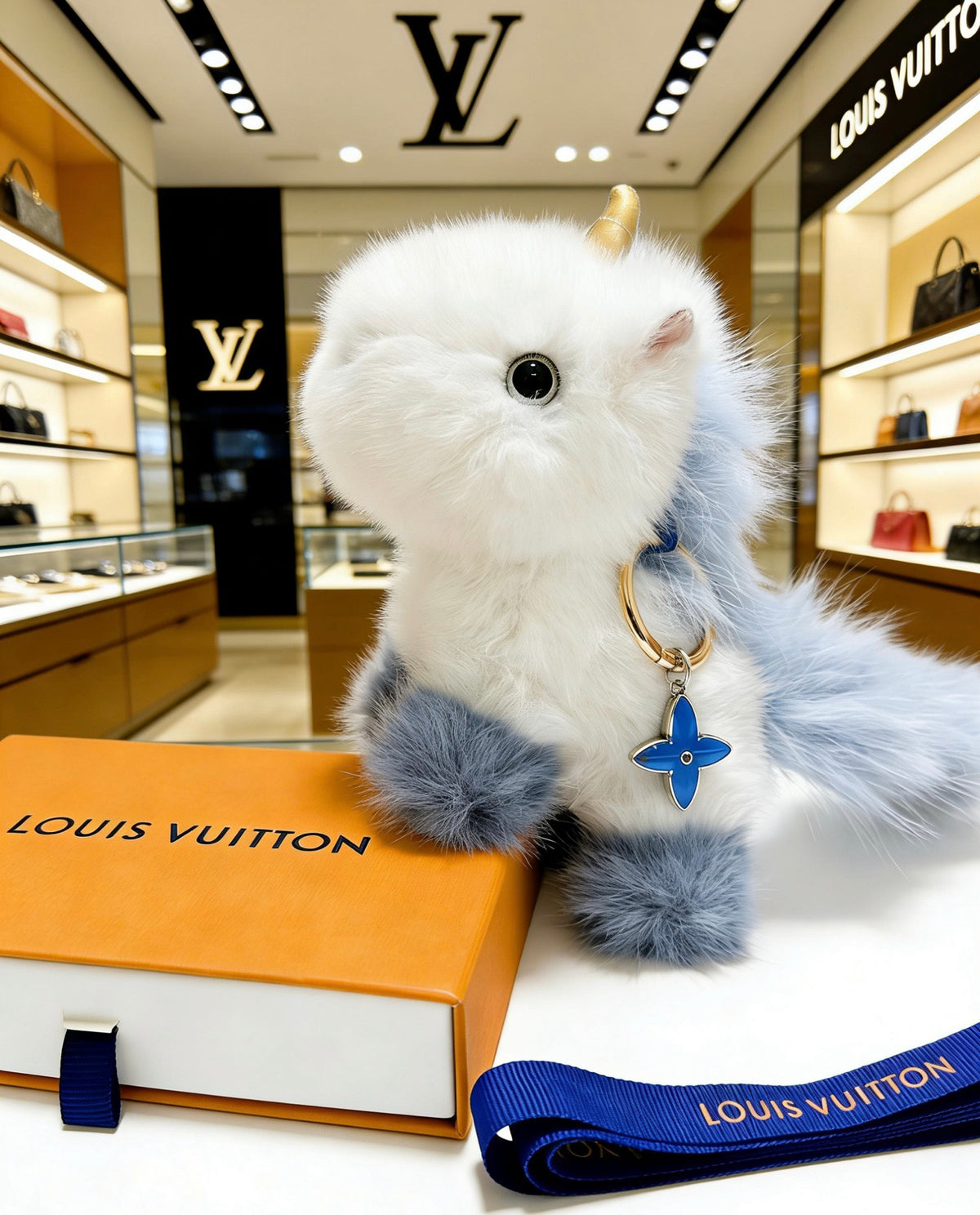 Louis Vuitton White Plush Animal Bag Charm with Blue Strap - album image 3