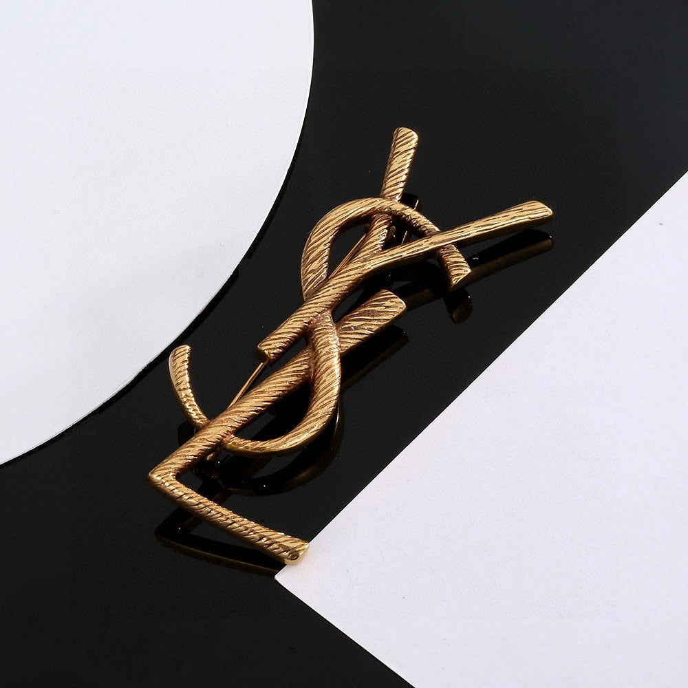 Saint Laurent Gold-Tone Slim Monogram Brooch - album image 6