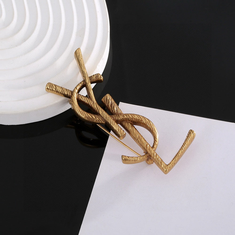 Saint Laurent Gold-Tone Slim Monogram Brooch - album image 3