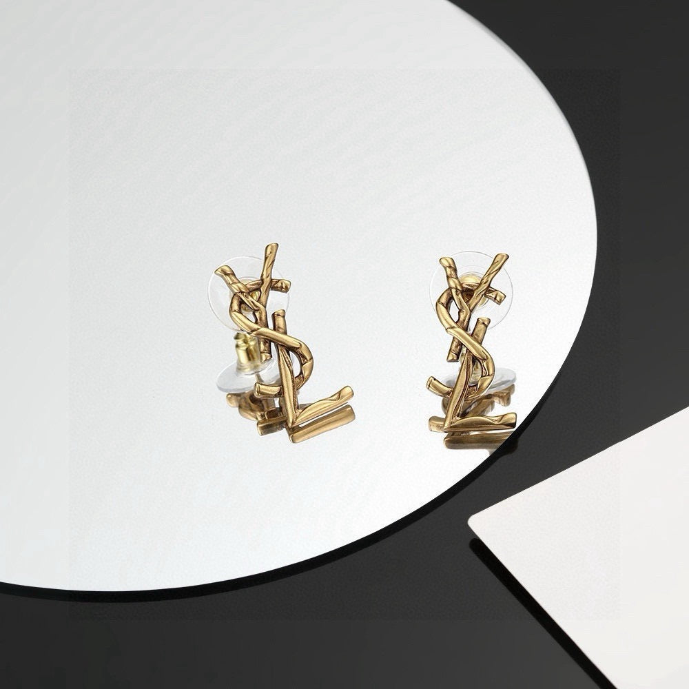 Saint Laurent Gold-Tone Petite Monogram Stud Earrings - album image 6
