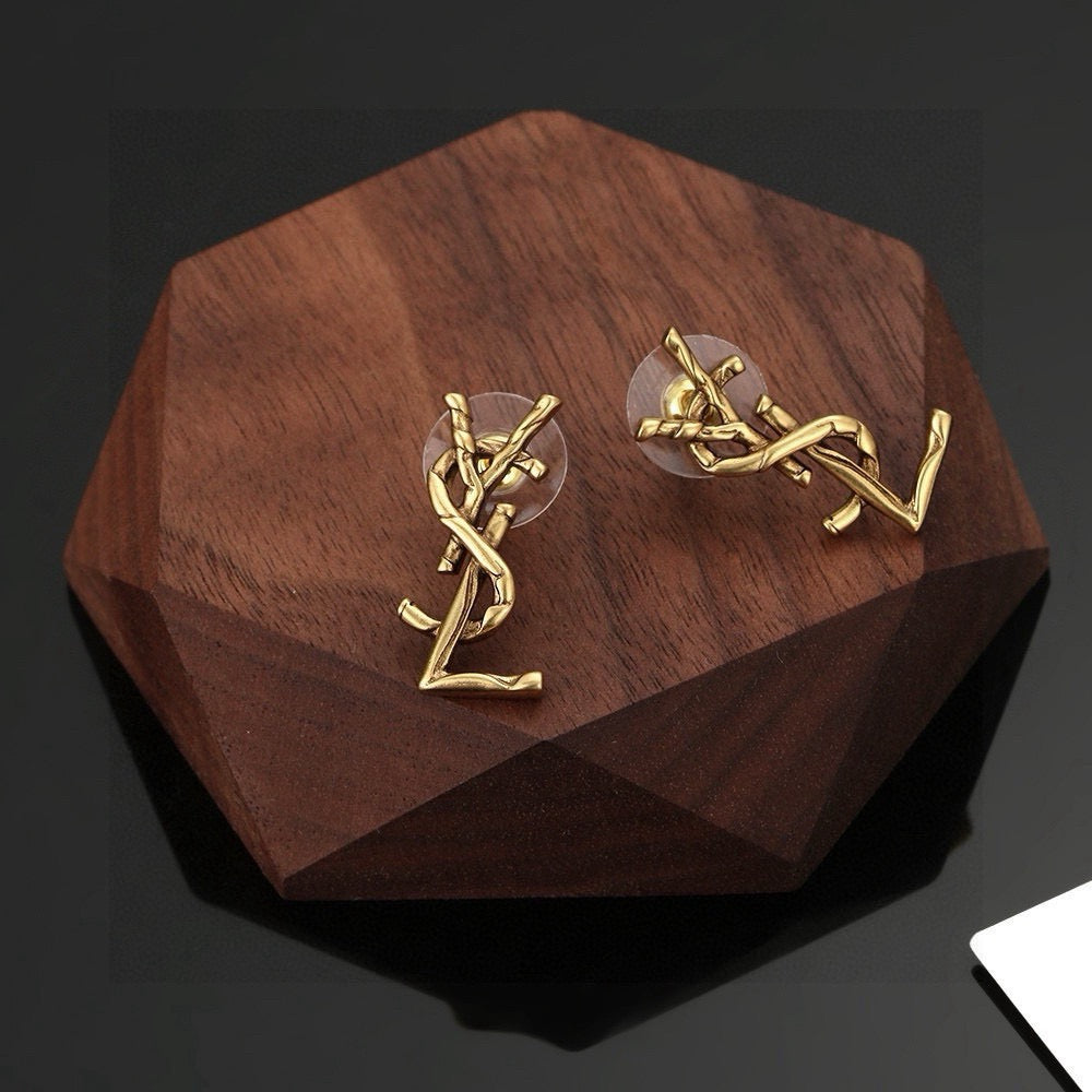 Saint Laurent Gold-Tone Petite Monogram Stud Earrings - album image 5