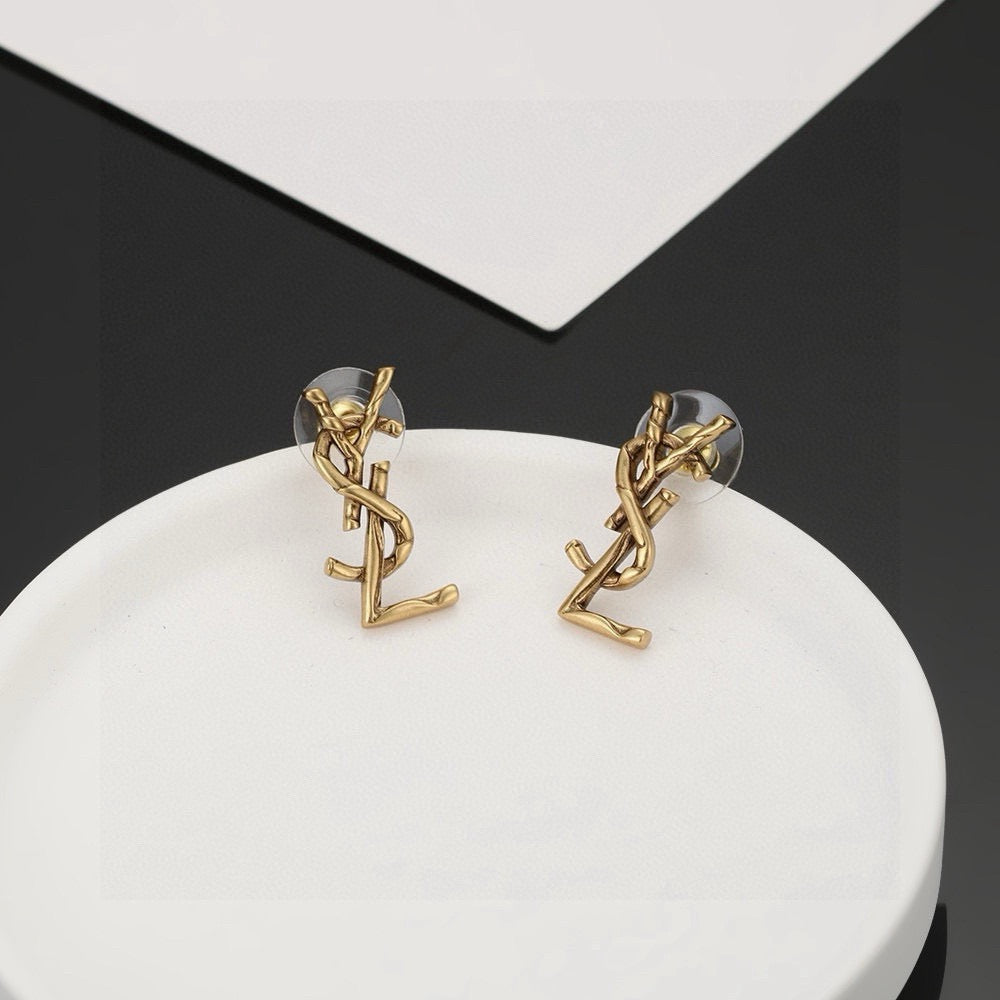 Saint Laurent Gold-Tone Petite Monogram Stud Earrings - album image 4