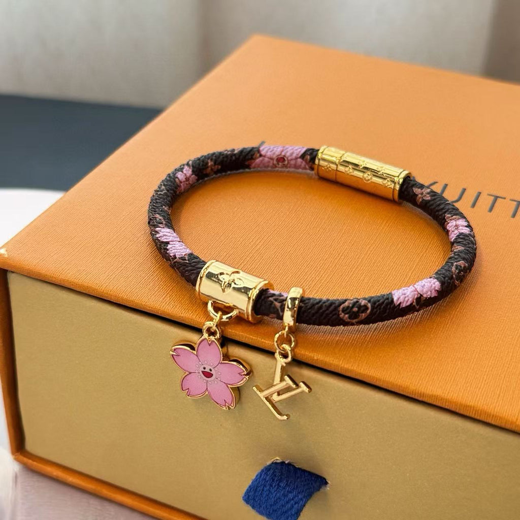 Louis Vuitton Gold-Tone Cherry Blossom Leather Bangle - album image 9