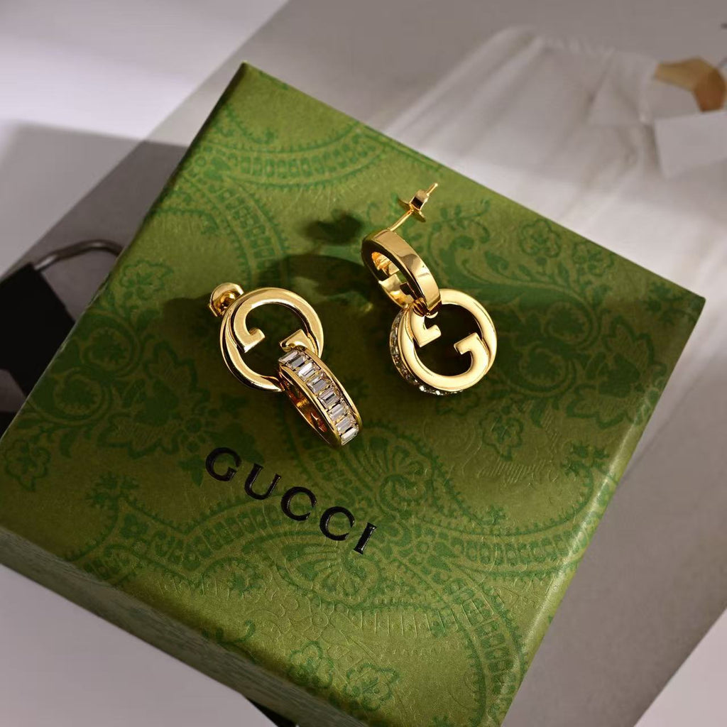 Gucci Gold-Tone Circular Stud and Crystal Bar Drop Earrings - album image 2