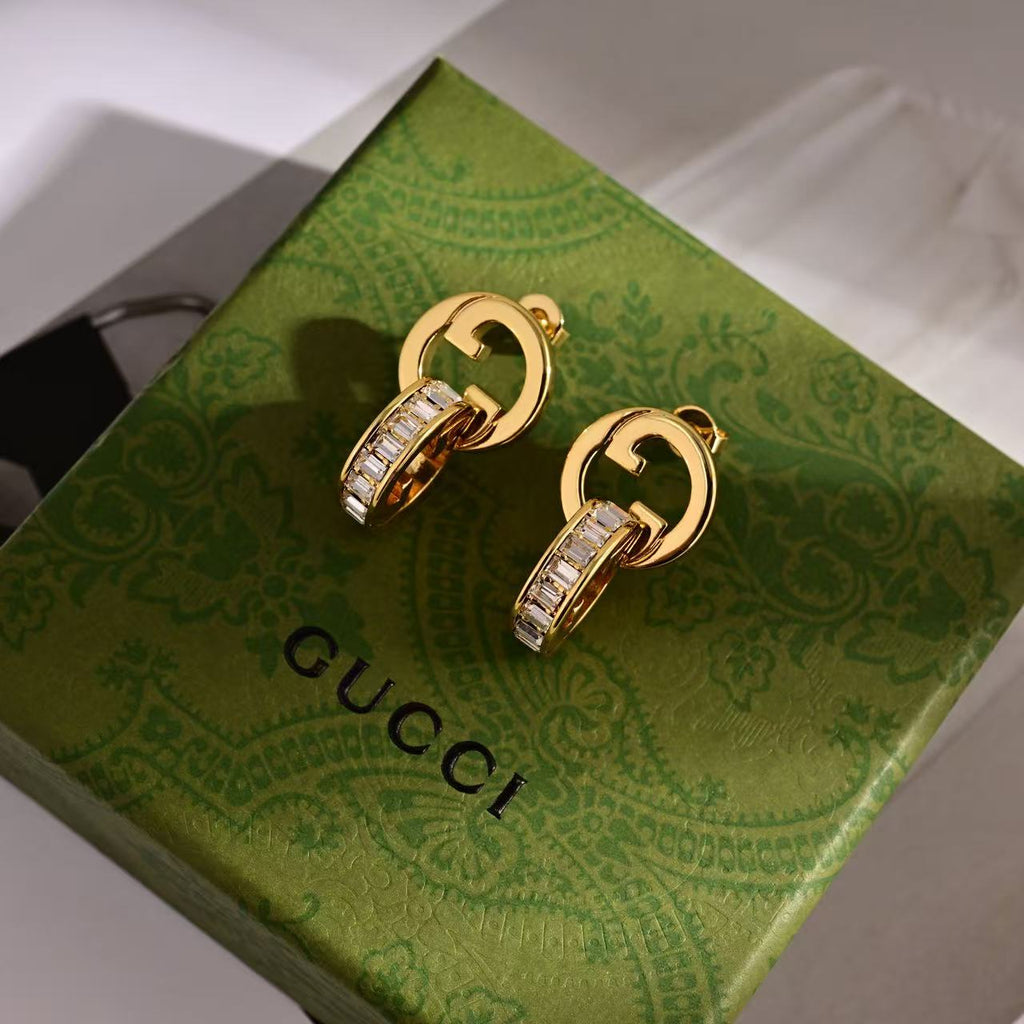 Gucci Gold-Tone Circular Stud and Crystal Bar Drop Earrings - album image 3
