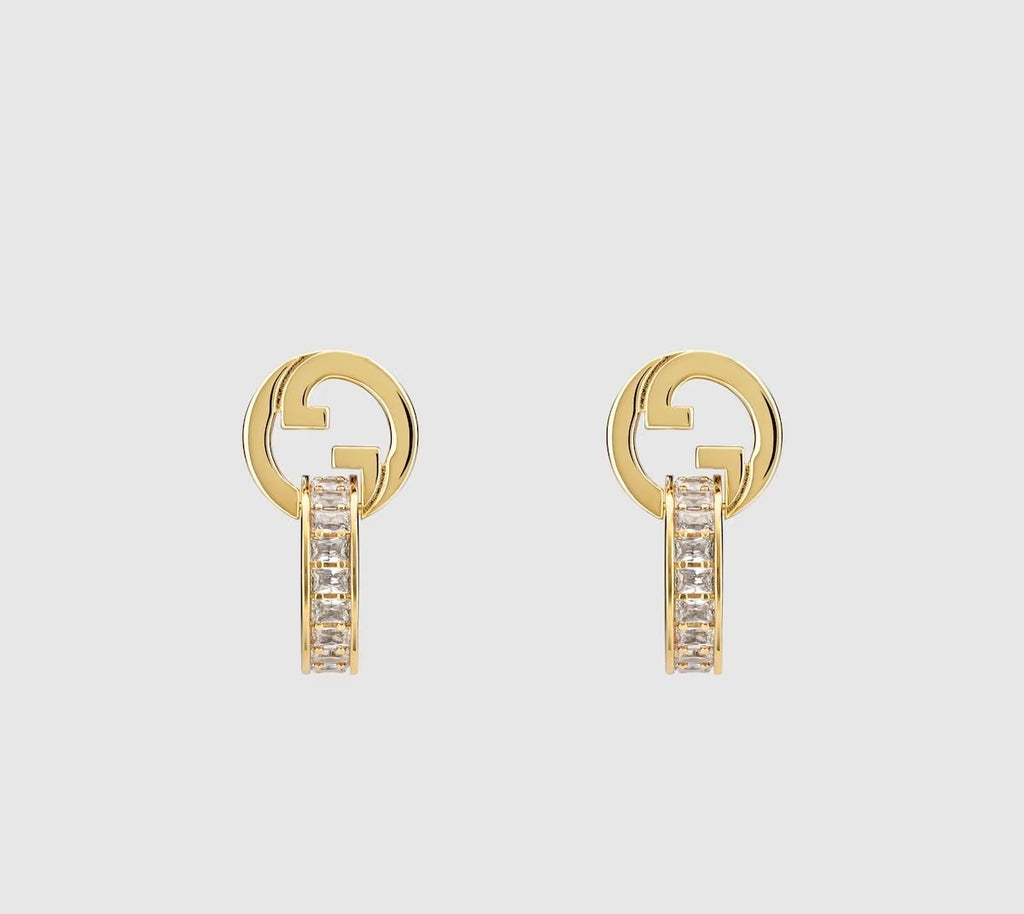 Gucci Gold-Tone Circular Stud and Crystal Bar Drop Earrings - album image 1