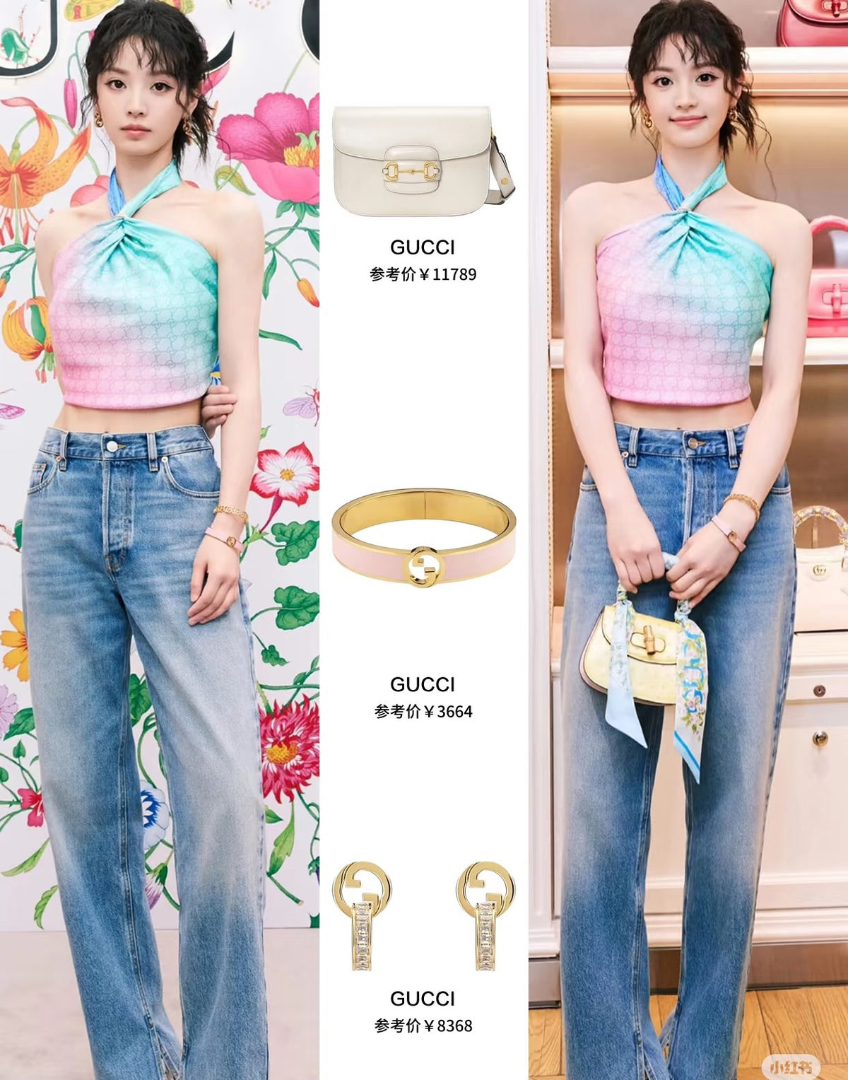 Gucci Gold-Tone Circular Stud and Crystal Bar Drop Earrings - album image 4