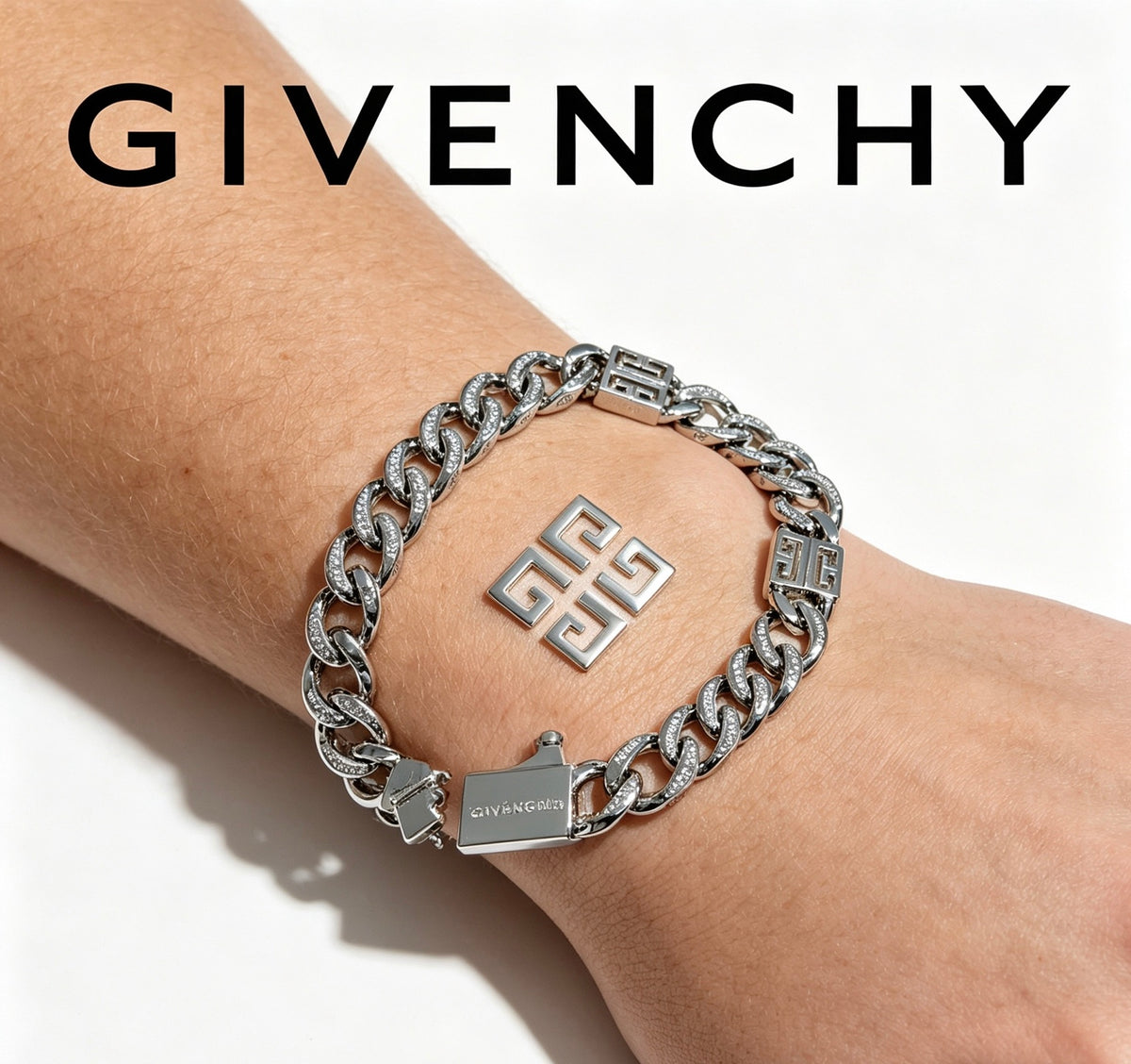 Givenchy Silver-Tone Crystal-Accented Curb Link 4G Bracelet - product image 5