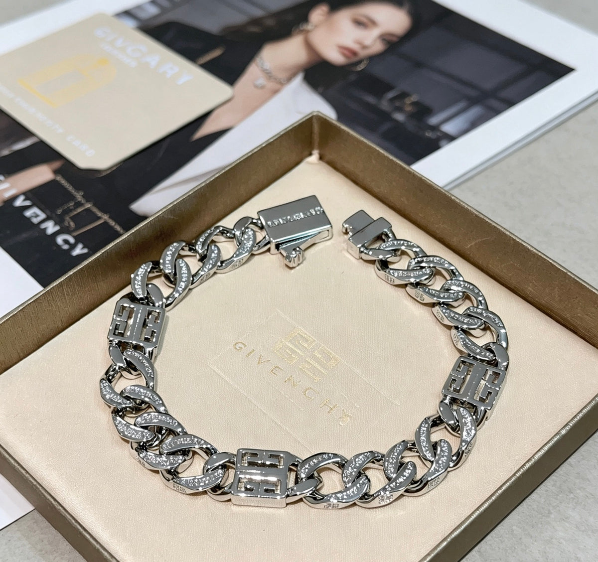Givenchy Silver-Tone Crystal-Accented Curb Link 4G Bracelet - product image 4