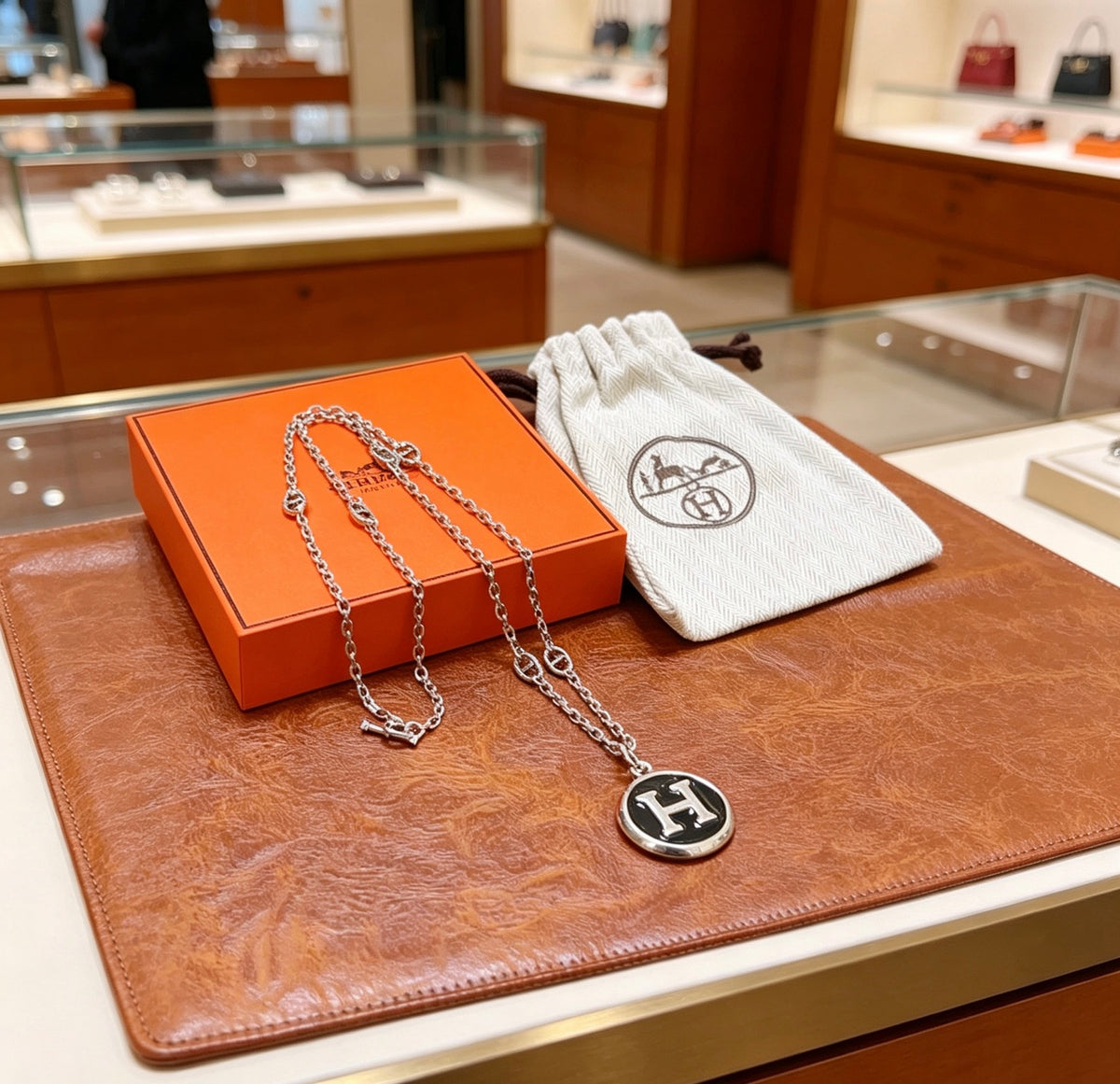 Hermès Silver-Tone Black H Disc Necklace - album image 8