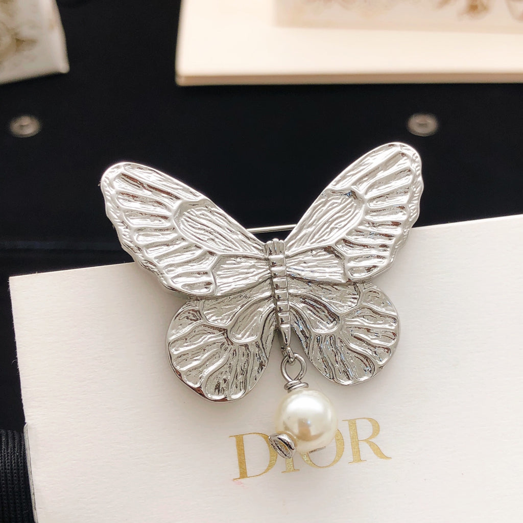 Dior Silver-Tone Butterfly Pearl-Look Brooch - product image 3