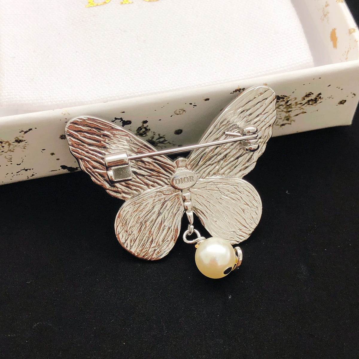 Dior Silver-Tone Butterfly Pearl-Look Brooch - product image 2