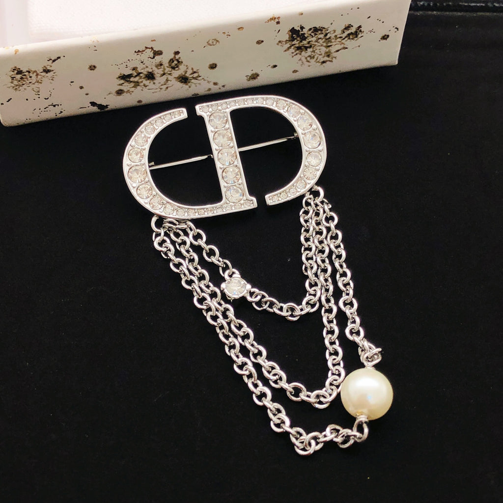 Dior Silver-Tone CD Draped-Chain Brooch - product image 1