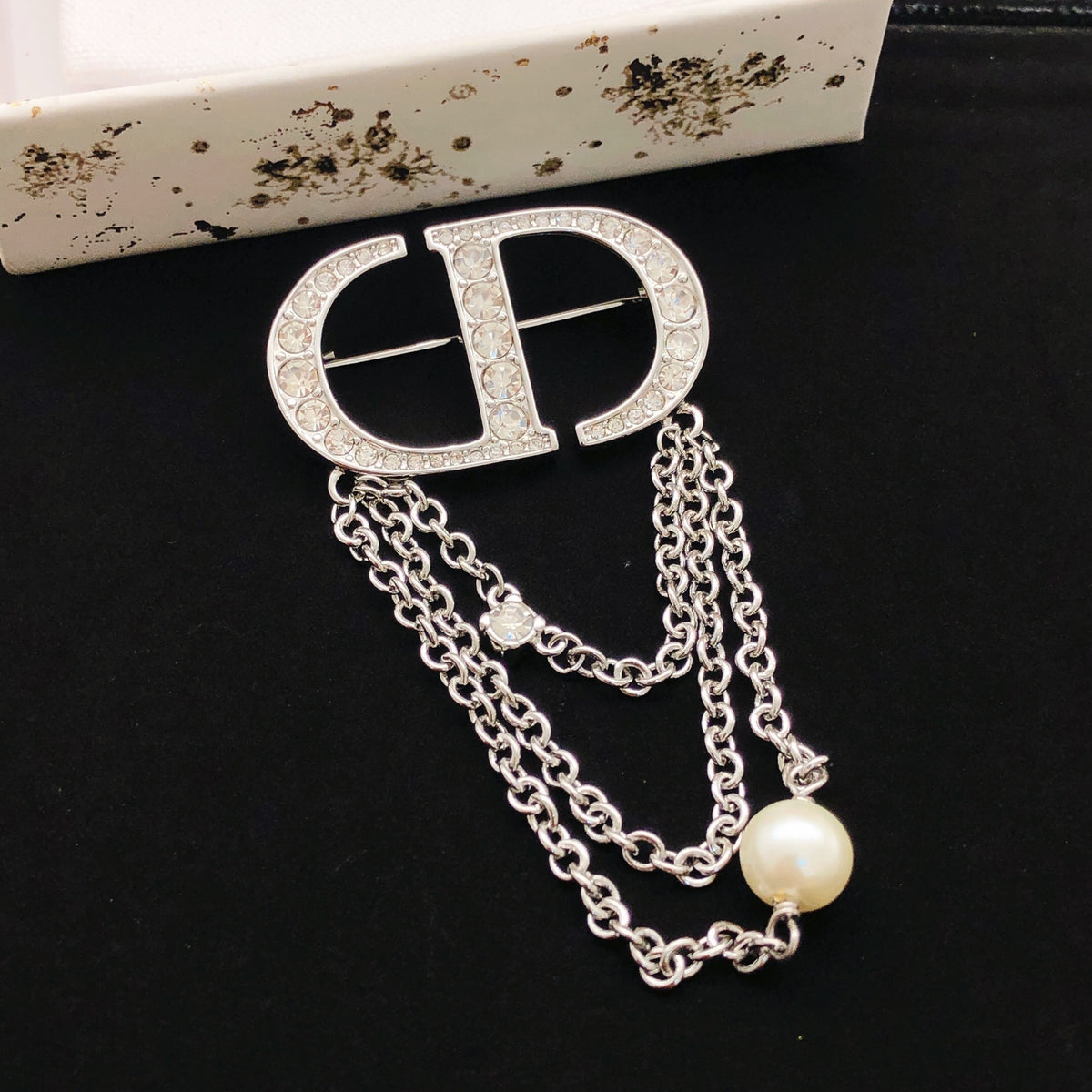 Dior Silver-Tone CD Draped-Chain Brooch - product image 1