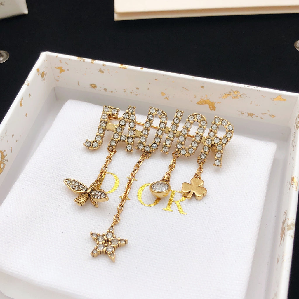 Dior Crystal Letter Charm Fringe Brooch - product image 1