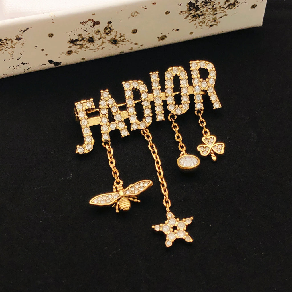 Dior Crystal Letter Charm Fringe Brooch - product image 2