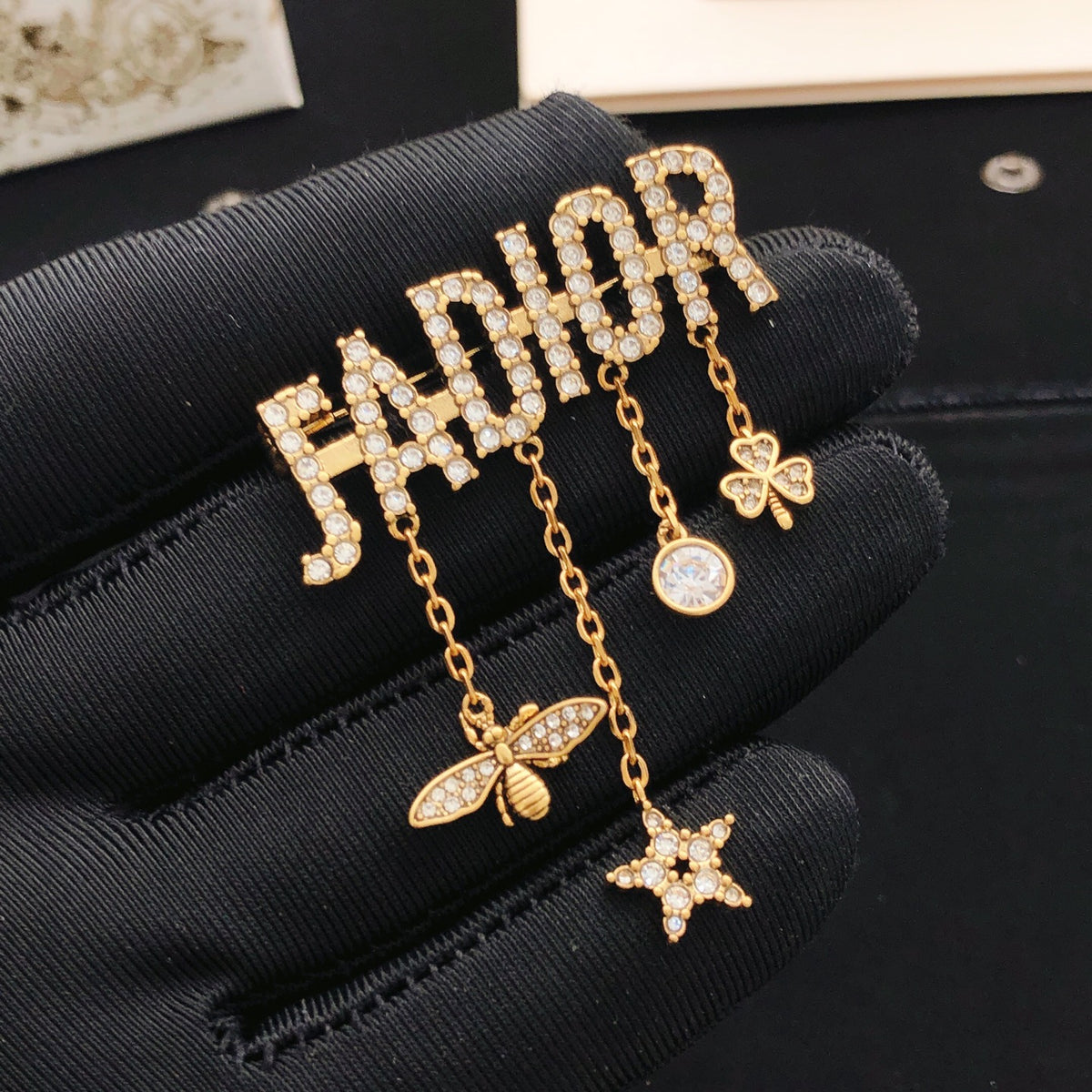 Dior Crystal Letter Charm Fringe Brooch - product image 4