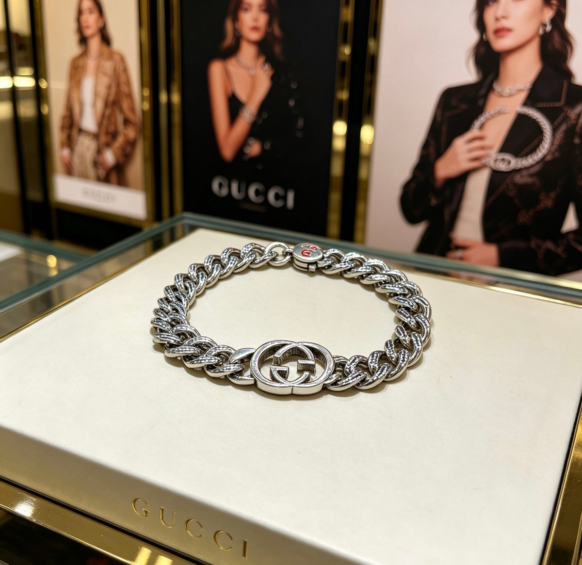 Gucci Silver-Tone GG Double Chain Bracelet - album image 6