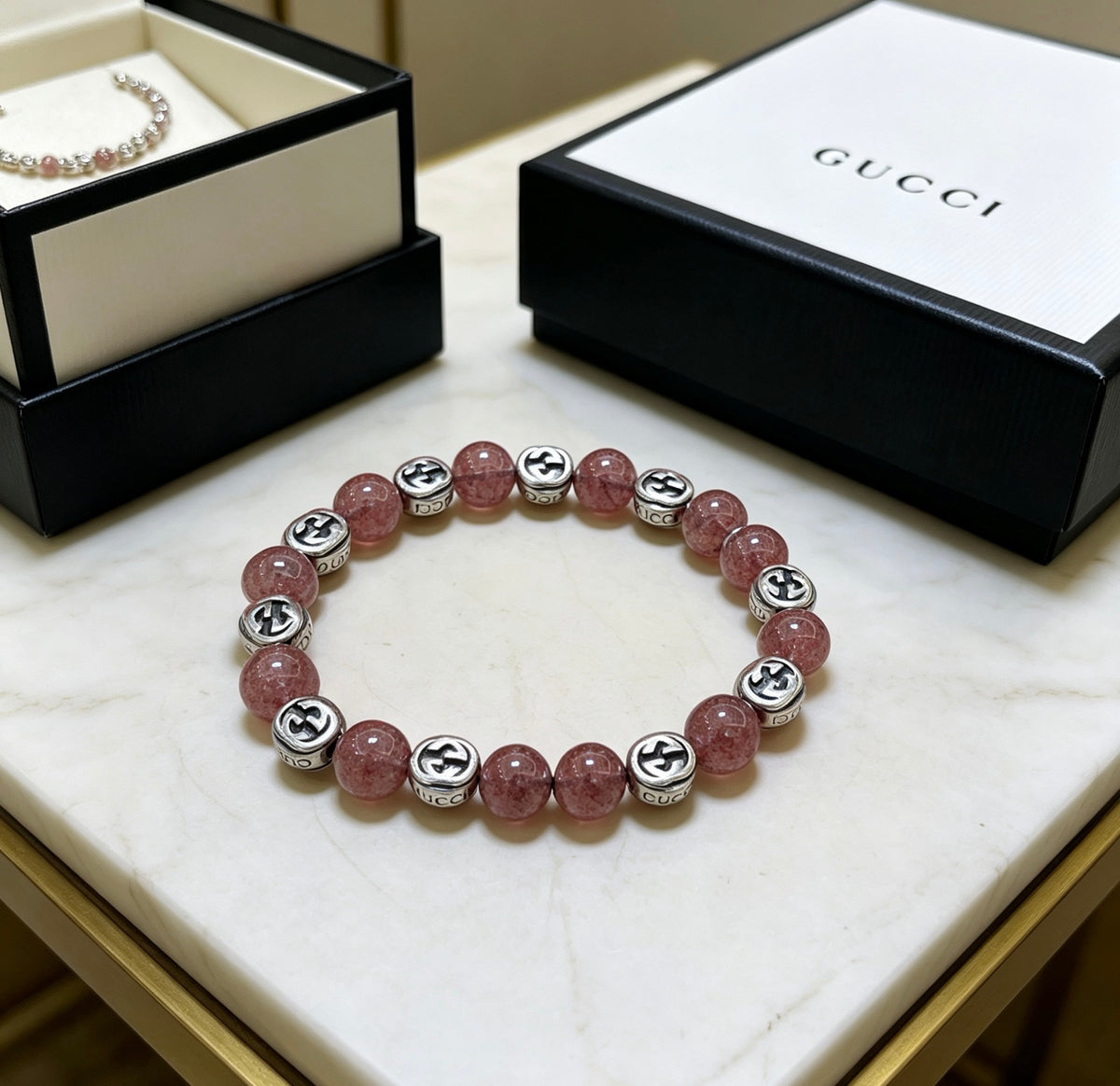 Gucci Anger Forest Interlocking G Black Agate Agate Strawberry Crystal Accent Bracelet - album image 5