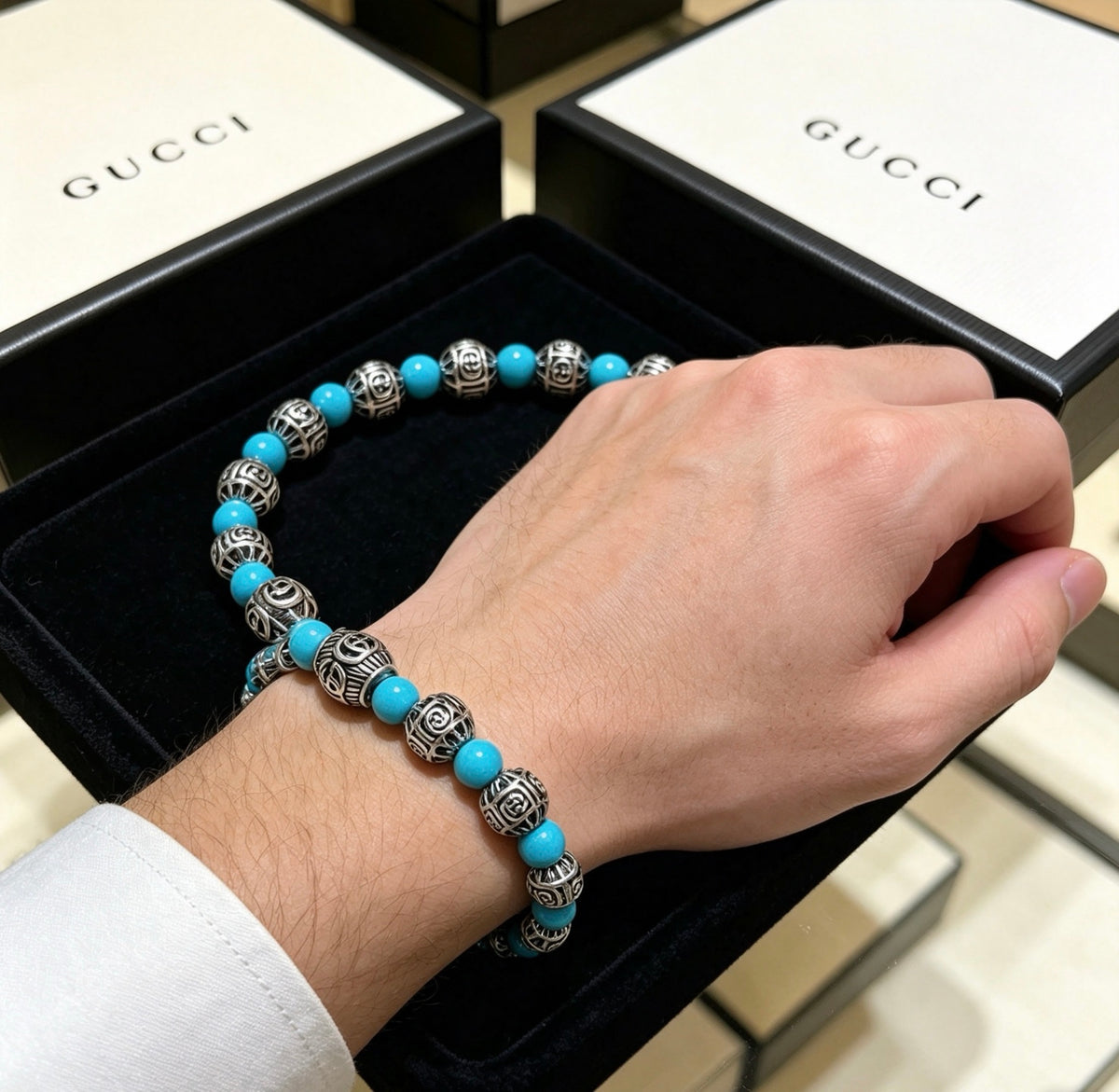Gucci Anger Forest Interlocking G Black Agate Agate Crystal Accent Antiqued Bracelet - album image 6