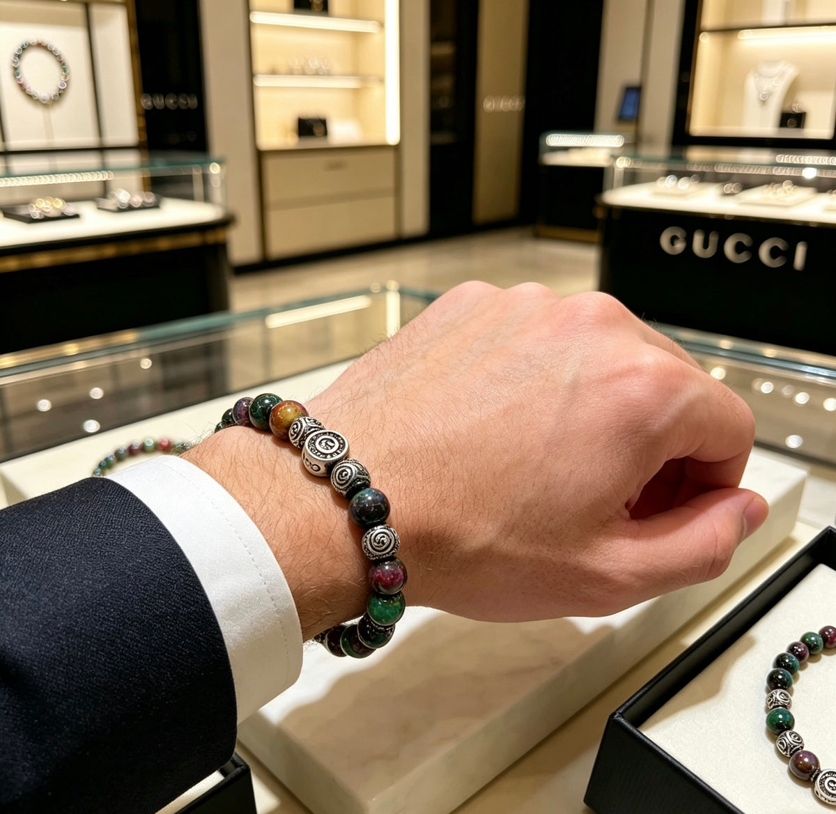 Gucci Anger Forest Interlocking G Tiger Eye Black Agate Agate Crystal Accent Bracelet - album image 6